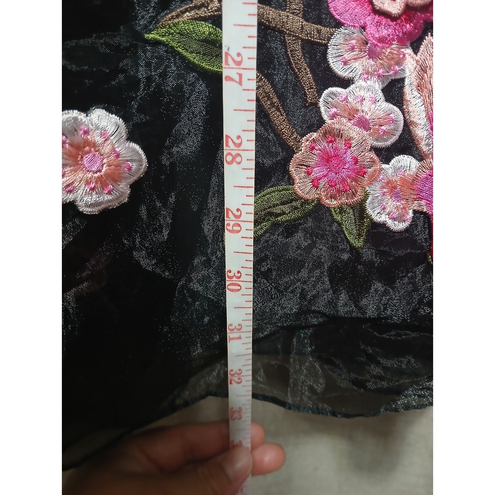 With The Win Black Organza Cherry Blossom Floral Embroidered Mini Dress Small - Picture 13 of 15